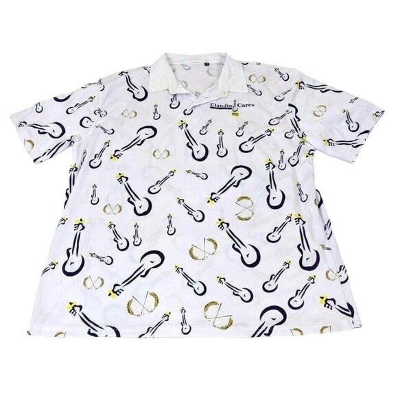 Claudio Cares Foundation Polo Shirt XXL White Guitar Pattern Short Sleeve 10f - Picture 1 of 6